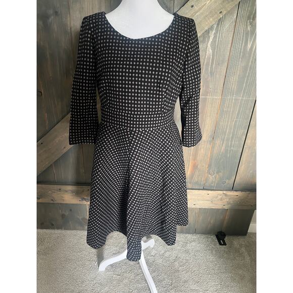 Boden Dress Womens Size 8 R Black Gray Polka Dots Wool Blend Flare Midi Lined - Picture 5 of 11